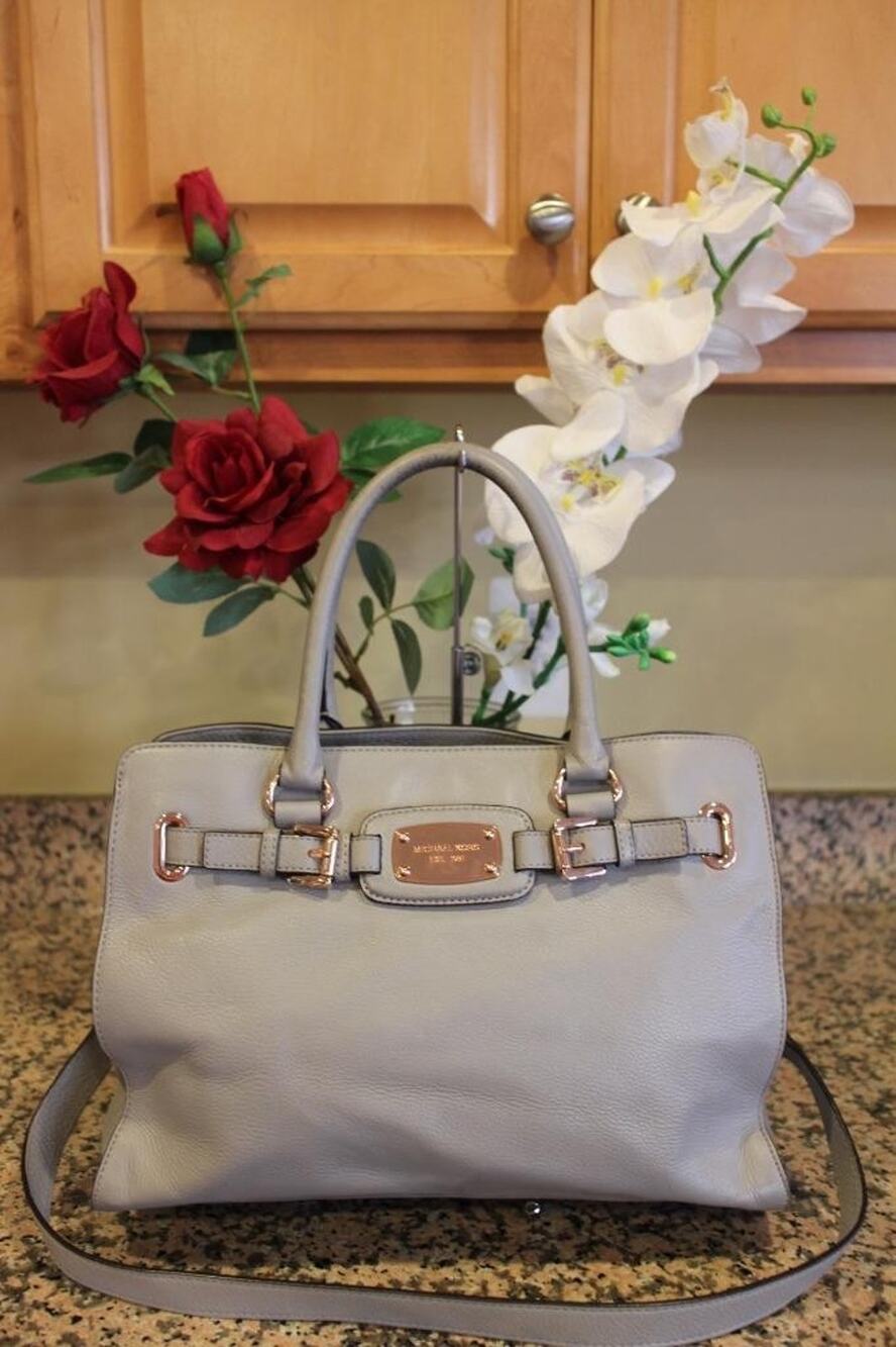 Michael Kors Hamilton Large EW Tote GRAY Pebble Leather bag purse *pu3000